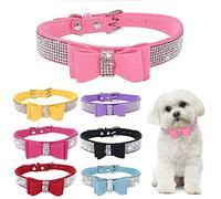 Collier pour Petit Chien Chiot et Chat Chaton avec Nœud Papillon Paillette Strass Luxe Diamant Cristal Princesse Fantaisie - Rose L