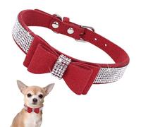 Collier pour Petit Chien Chiot et Chat Chaton avec Nœud Papillon Paillette Strass Luxe Diamant Cristal Princesse Fantaisie - Rouge XS