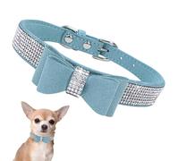 Collier pour Petit Chien Chiot et Chat Chaton avec Nœud Papillon Paillette Strass Luxe Diamant Cristal Princesse Fantaisie - Bleu Clair L