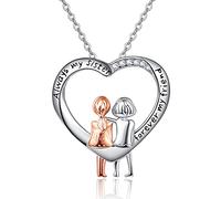 Collier pour sœur Always My Sister Forever My Friend en argent sterling 925 en forme de cœur, collier d'amitié, cadeau pour sœurs, cadeaux d'anniversaire pour meilleurs amis, femmes, filles, argent