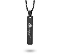 Collier Prénom Personnalisé avec Rose - Pendentif Porte-Bonheur en Acier Inoxydable - Symbole de Chance, Protection et Bienveillance pour Amoureux et Amitiés - Gravure Laser France (Noir)