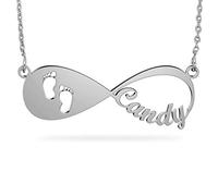 Collier Prenom Personnalisé Collier Pendentif Infini Empreinte de bébé en Or Blanc 18K Argent 925 pour Femme Homme Cadeau Maman Fille Anniversaire Marriage