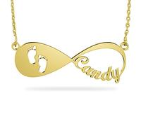 Collier Prenom Personnalisé Collier Pendentif Infini Empreinte de bébé en Or Rose Argent 925 pour Femme Homme Cadeau Maman Fille Anniversaire Marriage