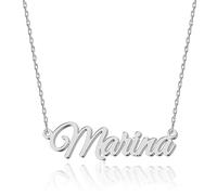 Collier Prénom Personnalisé en Acier Inoxydable Marina - Pendentif Gravé sur Mesure pour Femmes - Cadeau d'Anniversaire, d'Anniversaire, de Diplôme, de la Saint-Valentin - Bijou Personnalisable