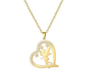 Collier Princesse Wendy Fée Clochette Pixie Elfe Danseuse de Ballet Magique Cœur Oxyde de Zirconium Pendentif Ailes d'Ange Bijoux Conte de Fées Citation Cadeau pour Femmes, M, Acier inoxydable, Pas de