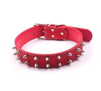Collier Punk pour Chien Moyen et Grand, Cuir PU, Rivets et Clous, Collier Réglable avec Épines pour Style Personnalisé (Rouge)