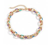 DFWY Collier Ras de Cou À Grosse Chaîne Cubaine pour Femme, Géométrique Exagéré Épais Gros Maillons Chaîne de Clavicule, Collier en Métal Gothique Punk Coloré Bijoux de Déclaration (Color : Gold)