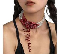 Collier Ras De Cou Perlé Avec Sang Dégoulinant,Collier Ras De Cou Ajustable Avec Perles Sanglantes Superposées | Décorations bijoux clavicle style goth vampire pour le cosplay, les fêtes à thème, les