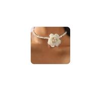 Collier ras du cou à fleurs pour femme, collier de perles blanches, joli collier floral Y2k, joli collier floral Y2k, joli bijou de bal de promo, accessoires cadeaux, Large, Métal, Pas de gemme