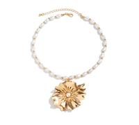 Collier ras du cou à grosses fleurs dorées pour femme, collier vintage avec pendentif floral, collier délicat en perles de tournesol, accessoires de bijoux, Large, Métal, Pas de gemme