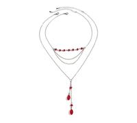 Collier ras-du-cou à plusieurs rangs noir et rouge en forme de goutte, collier vintage avec pendentif en cristal et pompon, bijou gothique pour femme (Red)