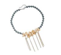 Collier ras du cou artistique en coquillage et franges avec perles de verre pour femme