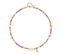 Collier ras du cou avec initiale dorée pour femme - Fait à la main - Style bohème - Perles colorées - En acier inoxydable - Pendentif en forme de cœur - Bijoux esthétiques - Colliers hip-hop, 40 cm