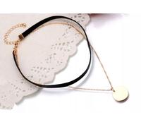 Collier ras du cou avec pendentif diamant, or/noir, ruban, 30 cm + 7 cm de rallonge