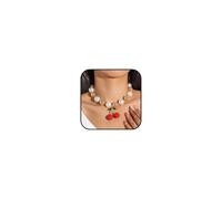 Collier ras du cou avec pendentif en forme de cerise pour femme - Rouge et noir - Perles acryliques 3D - Accessoires tendance, Large, Métal, Pas de gemme