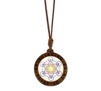 Collier ras du cou avec pendentif en forme d'hexagramme spirituel Sri Yantra - Géométrie sacrée - Amulette en bois pour femme - Chaîne réglable