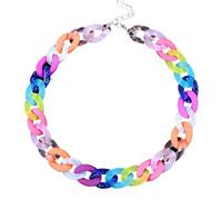 Collier ras du cou bohème à maillons en acrylique, collier multicolore en plastique, pièce de déclaration inspirée, taille unique, Plastique, Agate