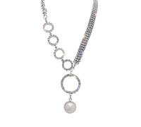 Collier ras du cou bohème élégant avec grand anneau en strass et perles - Pour femme - Style gothique - Pendentif épais - Chaîne blanche - Durabilité