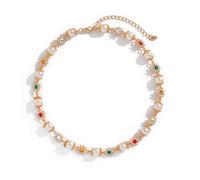 Collier ras du cou coloré en perles marguerites - Collier ras du cou en forme de cœur avec pendentif en forme de croix et strass arc-en-ciel pour femme, choker, Acier allié, Strass