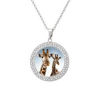 Collier ras du cou de girafe en diamant pour femme avec pendentif rond avec chaîne réglable de 50 cm et fermoir mousqueton personnalisé, cadeau commémoratif pour couple d'amitié, à porter au quotidien