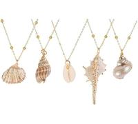 Collier ras du cou en coquillage pour l'été hawaïen, 5 pièces avec pendentif en coquillage naturel incrusté avec collier en coquillage doré, bijou en coquillage fait à la main, cadeau pour femmes et