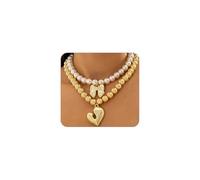 Collier ras du cou en forme de cœur avec nœud doré pour femme, chaîne de perles irrégulières, collier avec pendentif en forme de nœud d'amour, bijou de cou superposé, Small, Acier allié, Pas de gemme