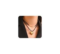 Collier ras du cou en forme de cœur bouffant doré pour femme Y2k avec pendentif en forme de cœur noir et corde noire, Large, Métal, Pas de gemme