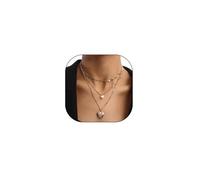 Collier ras du cou en forme de cœur doré avec perles superposées, collier tendance et délicat avec pendentif d'amour, chaîne fine unique, cadeau pour femme, Large, Acier allié, Pas de gemme