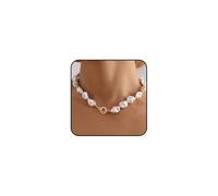Collier ras du cou en grosses perles baroques OT pour femme - Style vintage - Collier plastron en perles irrégulières - Cadeau d'anniversaire de mariage, Large, Métal, Pas de gemme