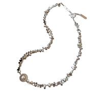 Collier ras du cou en laiton pour femme, plaqué argent avec grande perle de verre, réglable et hypoallergénique, accessoire élégant