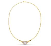 Collier ras du cou en or 18 carats pour femme avec perle au centre et zircons latéraux au milieu