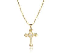 Collier ras du cou en or avec croix chrétienne, catholique, cadeau de Noël, d'anniversaire, cadeau pour femme, fille, sœur, nièce, grand-mère, petite-fille, taille unique, Métal, Pas de gemme