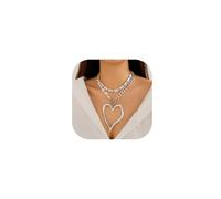 Collier ras du cou en or épais pour femme, collier ras du cou en perles style punk exagéré, grand pendentif en forme de cœur creux, bijou délicat Y2k, Métal, Pas de gemme