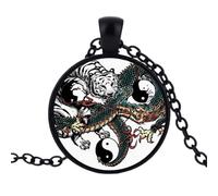 Collier ras du cou en verre avec pendentif photo en forme de dragon chinois Tai Yin Yang, Verre