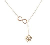 Collier ras du cou en Y avec pendentif en forme de lotus infini pour femme - Chaîne à maillons - Fleur de lotus - Hypoallergénique - Cadeau de fête