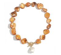 Collier ras du cou épais pour femme - Collier de perles de coquillage irrégulières colorées - Collier avec pendentif en perles baroques - Bijou bohème d'été pour la plage, Small, Acier allié, Pas de