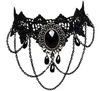 Collier Ras du Cou Femmes Style Gothique Rétro Dentelle Glands Ras du Cou Vintage Chaîne Perle Pendentif Collier pour Halloween Party Decoration (Noir) Collier Ras du Cou Clever Treatment