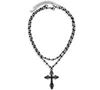 Collier ras du cou gothique avec perles et croix superposées pour femme - Collier gothique punk noir avec pendentif en forme de croix - Pour Halloween, Noël, Nouvel An