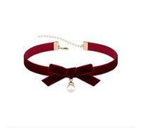 Collier ras du cou noir pour femme des années 90 - Collier ras du cou en velours rouge et noir - Collier ras du cou avec nœud mignon et perle - Cadeau de Noël, one size, Acier allié, Pas de gemme