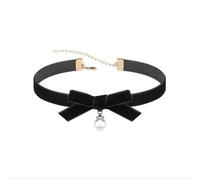 Collier ras du cou noir pour femme des années 90 - Collier ras du cou en velours rouge et noir - Collier ras du cou avec nœud mignon et perle - Cadeau de Noël, one size, Acier allié, Pas de gemme