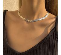 Collier ras du cou plaqué or K avec chaîne serpent à chevrons pour femme - Collier avec pendentif à pois délicats - Bijoux étanches