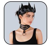 Collier Ras du Cou Punk avec Couronne en PU Collier Ras du Cou Réglable avec Anneau O Style Gothique Choker Rock Clouté avec Couronne de Reine Accessoire Punk pour Fête Halloween Cosplay Jeu de Rôle