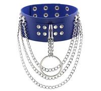 Collier ras du cou punk en cuir multicolore multicouche collier ras du cou réglable pour femmes hommes sexy exagéré rond collier pendentif anneau bleu roi
