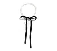 Collier ras du cou punk long et large en velours noir avec nœud papillon et perles synthétiques - Collier gothique - Cadeau de Nouvel An - Collier réglable, taille unique, Comme décrit, Comme décrit.