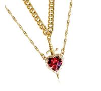 Collier ras du cou réglable avec pendentif en forme d'épées en forme de cœur symbolisant la force et l'amour, fait à la main, accessoires uniques, bijoux de rendez-vous et de nuit, Red, Comme décrit