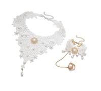 Collier ras du cou rétro gothique en dentelle avec perles - Longueur réglable - Fait à la main - Pour les amateurs de mode - Bijoux en dentelle rétro, taille unique, Comme décrit, Comme décrit.