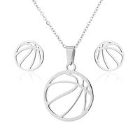 Collier ras du cou rond en acier inoxydable avec pendentif en forme de ballon de basket, Métal, Cristal