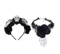 Collier ras du cou style gothique Halloween noir style vintage crâne | Peut être utilisé comme collier, collier et cerceau pour les jeux de rôle, cosplay, etc