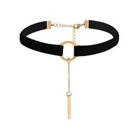 Collier ras du cou tendance en cuir doré et argenté avec longue chaîne pour femmes et filles, Or Argent Cuir