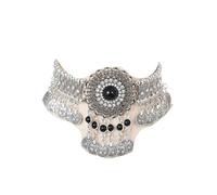 Collier Ras du Cou Vintage Bohème Bleu Cristal Strass Fleur avec Pompon Ethnique Déclaration Femme
